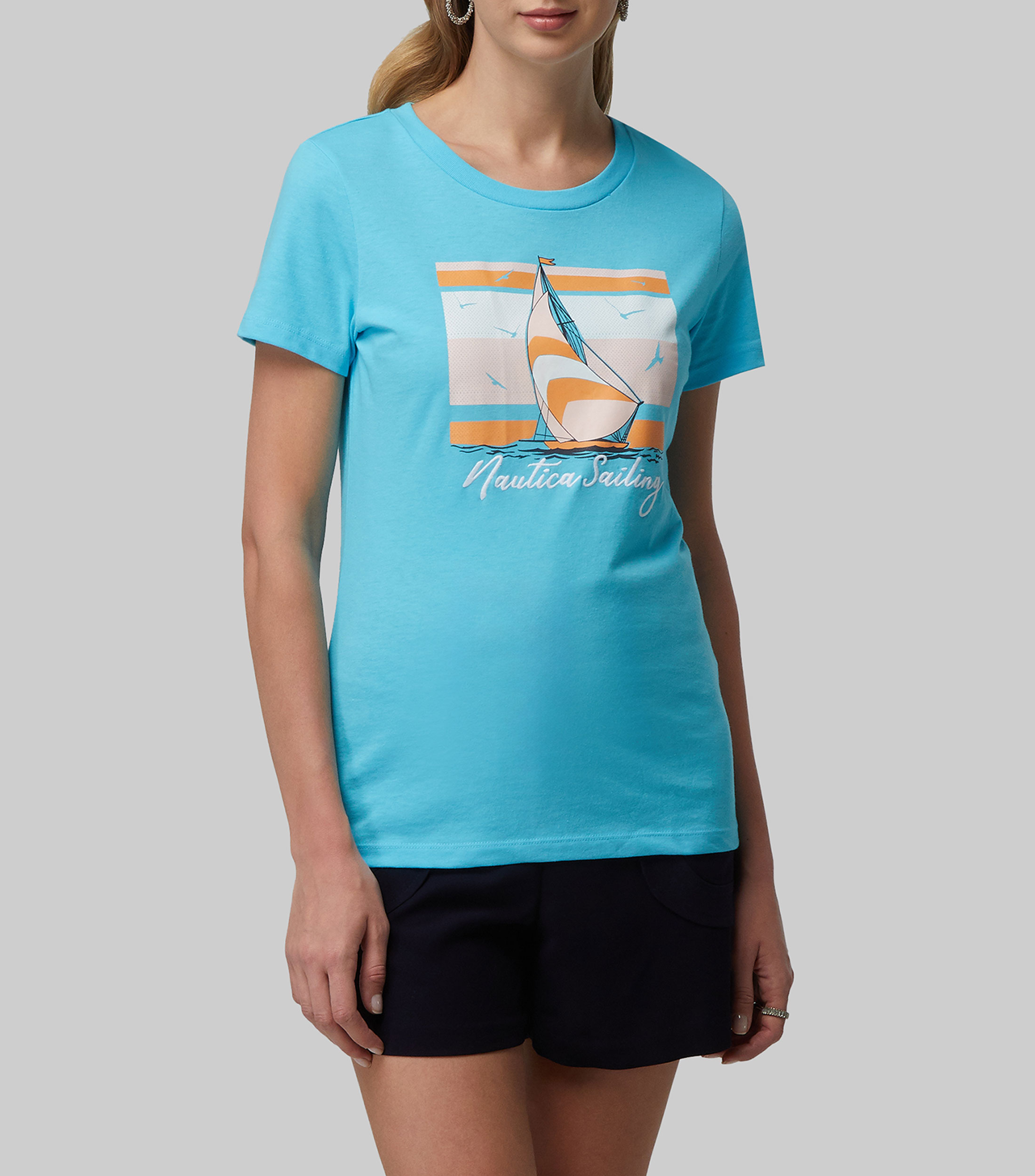 Playera cuello redondo manga corta estampada Mujer